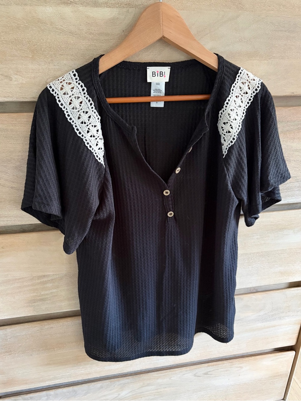 Pinkblush Black Short Sleeve Top with White Lace Shoulders (maternity)
